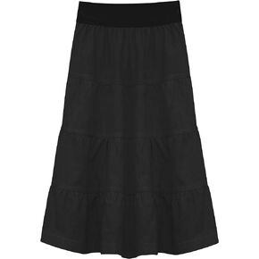 Baby'O Girl's Lightweight 4 Tiered Cotton Twill Below The Knee Skirt (Black - Medium)