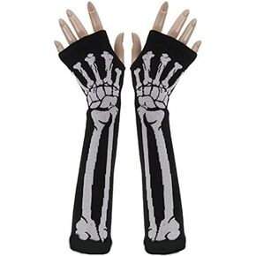 Skull Bone Skeleton Long Fingerless Gloves Arm Warmer Sleeve for Women Girls