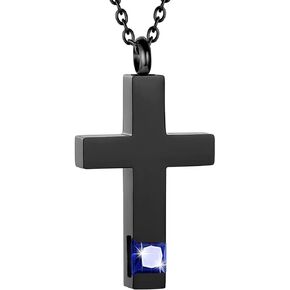 Birthstones Urn Necklaces for Ashes Cross Cremation Pendant Urns for Human Ashes Keepsake Memorial Locket Jewelry