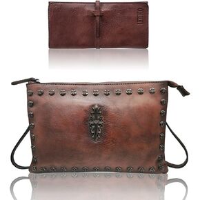 محافظ LETEULO للنساء من الجلد الطبيعي منظم بطاقات غمس صبغ للعملات المعدنية ومحافظ رفيعة للغاية للسيدات (القهوة) وحقيبة كروس للنساء وحقيبة كتف كلاسيكية وحقائب يد جلدية (قهوة، L) in Kuwait