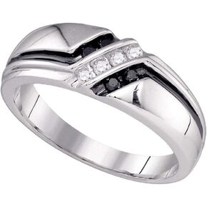 10kt White Gold Mens Round Black Color Enhanced Diamond Band Ring 1/5 Cttw (I2-I3 clarity; Black color)