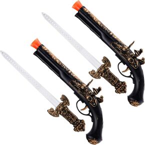 Boao 4 Pieces Plastic Pirate Sword Pirate Pistol Fake Buccaneer Sword Prop for Gifts Pirate Cosplay Party Halloween Costume Accessories