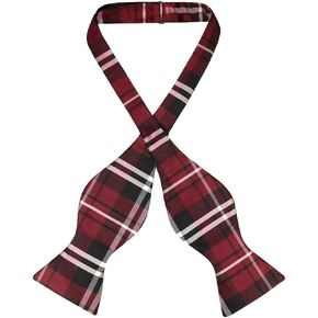 Vesuvio Napoli SELF TIE BowTie Burgundy White Color PLAID Men's Bow Tie