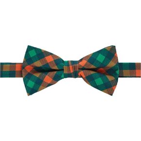 Jacob Alexander Men's Diagonal Checkered Plaid Pre-Tied Banded Bow Tie - Green Orange