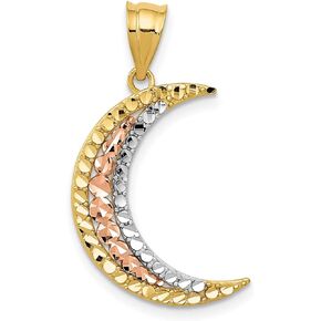 Jewelry Stores Network 14k Tri-Color Yellow White And Rose Gold Crescent Moon Pendant 28 mm x 14 mm
