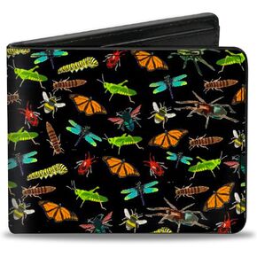Buckle-Down Men's PU Bifold Wallet-Insects Scattered Black, Multicolor, 4.0" x 3.5"