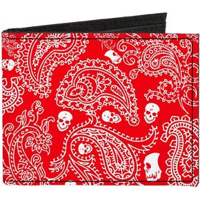 Buckle-Down Men's Standard Canvas Bifold Wallet Paisley Skulls, 4.0" x 3.5"