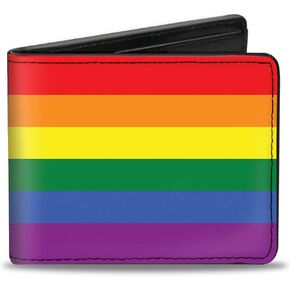Buckle-Down Men's Wallet, Bifold, Flag American Pride Rainbow Black, Vegan Leather, Multi, 4.0" x 3.5"