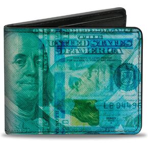 Buckle-Down Wallet, Bifold, 100 Dollar Bill Series 2009 Stacked Multi Color, Vegan Leather