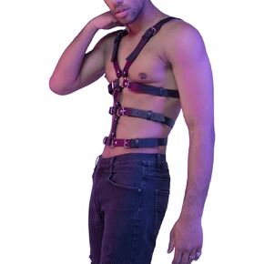 TARZNGGLOP Harness Belt Costume for Men, Men's Leather Body Chest Sexy Body Harness Belt Restraints Adjustable Buckle Clothes Outfits, Nightclub Cosplay Clubwear #9