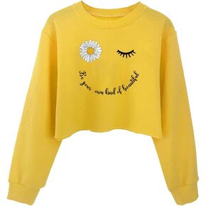 G-Amber Girls Crop Tops for Kids Sweatshirt Funny Letters Long Sleeve Fashion Pullover