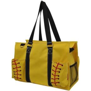 NGIL Softball Yellow Print Zippered Caddy Organizer Tote Bag