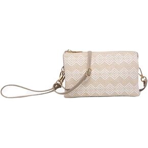 JEN & CO. Small Crossbody Wristlet Bags for Women - Riley Woven Diamond Pattern 3 Compartment Wristlet Bag (M013DIA)