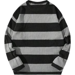 Floerns Men's Striped Pullover Sweater Colorblock Crew Neck Knit Casual Tops