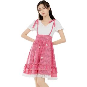 Packitcute Sweet Ruffled Hem Plaid Skirt for Teen Girls Cute Floral Summer Elastic Waist Casual A Line Swing Skirts