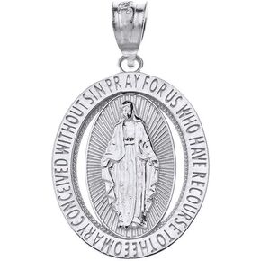 Sterling Silver Saint Mary Pray for Us Oval Charm Pendant