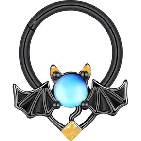 Qmcandy Stainless Steel 16G Evil Angel Hinged Segment Ring Pearl Amethyst Opalite Bullet Dangle Septum Clicker Nose Hoop in Kuwait