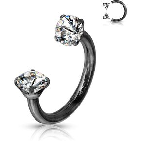 Amelia Fashion 16 Gauge Prong Set Round CZ Internally Threaded Circular Barbell/Horseshoe 316L Surgical Stainelss Steel (Choose Color) (Black/Clear)