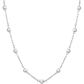 Stainless Steel Faux Pearl Chain Style Collar Statement Necklace