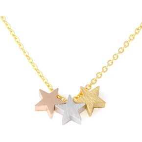 LAONATO 3 Mixed Color Stars Necklace Plated Brass, 17.5 inches