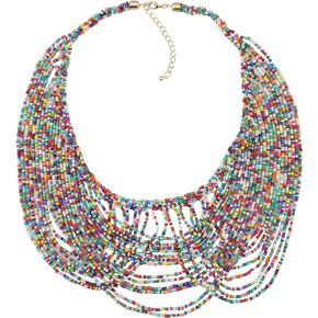 Bocar Multi Layer Statement Necklace Colorful Beaded Collar Bib Soiree Necklace for Women Gift (NK-10490)