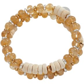 Alex and Ani AA777723TT,Rutaliated Quartz, Agate and Wood Beaded Wrap Bracelet,Two Tone,Multi, Bracelets