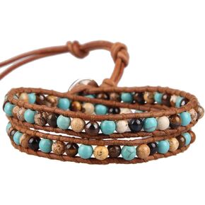 KELITCH Lapis Beads Strand Bracelets Leather 2 Wrap Bracelet Turquoise Charm Bracelets for Women Jewelry