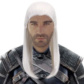 PARTYZONE Long Straight Cosplay Wig-Man for Party Game Anime Role Play Wigs Halloween Costume Silver Gray Hair