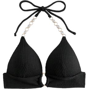 SweatyRocks Women's Chain Strap Halter Triangle Bikini Top Ring Linked Tie Back Swimsuit Bra