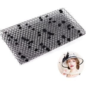 OLYCRAFT 1.1 Yard Black Veil Neting Fabrics with Small Ball 7.9 Inch Wide Bridal Wedding Veil Net Birdcage Veil Netting Fascinator Millinery Netting Fabric for Bride's Headdress Veil Making