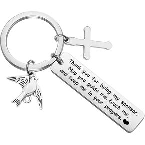 BAUNA Confirmation Sponsor Gifts Catholic Sponsor Gifts Thank You For Being My Sponsor Keychain with Cross Peace Dove Charm