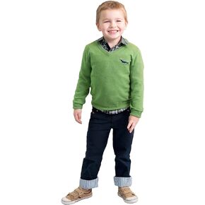 Toddler Boys' Cashmere Wool Blend Green Sweater V-Neck Elbow Patch