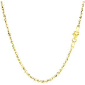 14k SOLID Yellow or White Gold 2.00mm Shiny Diamond-Cut Royal Solid Rope Chain Necklace for Pendants and Charms with Lobster-Claw Clasp (7", 10", 16", 18", 20" 22", 24" or 30 inch)