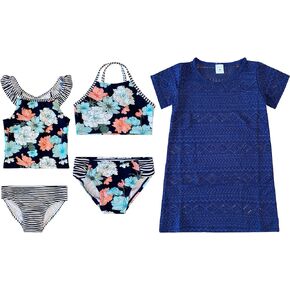 Dreamwave 4 Piece Swimsuit Set: Coverup Bikini Top Tankini Top Bottom Green Floral