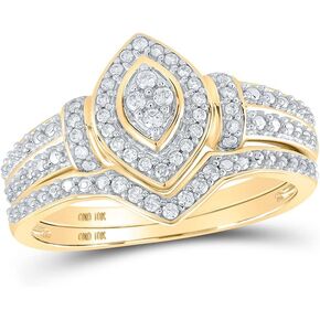 Jewels By Lux 10kt Yellow Gold Round Diamond Bridal Wedding Ring Band Set 1/5 Cttw