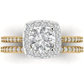 Clara Pucci 2.25ct Round Cut Halo Solitaire Created White Sapphire Engagement Promise Bridal Ring Band set 14k Yellow White Gold
