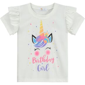 قمصان عيد ميلاد للفتيات الصغيرات تي شيرت يونيكورن للأطفال الثاني والثالث والرابع والخامس والسادس والسابع لعيد الميلاد باللون الأبيض والوردي in Kuwait