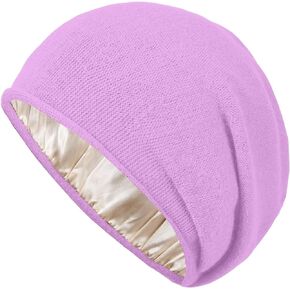 Facecozy Satin Lined Beanie for Women Knit Slouchy Beanie Silk Lining Beanie Soft Winter Hat for Women Skullies Beanies (Purple)