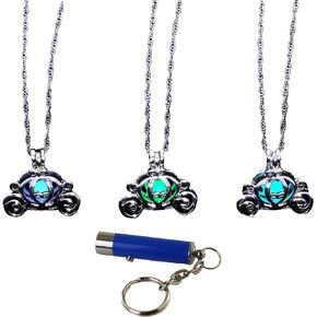 Jewelry Cinderella-Inspired Pumpkin Carriage Glow In The Dark Necklaces 3 Pack Green Blue & Sky Blue Includes UV Light