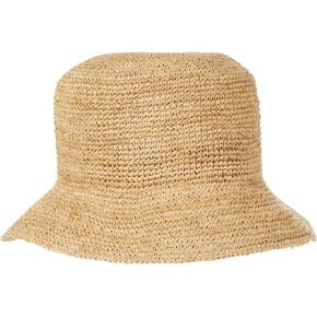 L*Space Isadora Bucket Hat for Summer, Sun Protection and Vacation, 3" Brim, Constructed from Raffia, Natural Tan Stripe