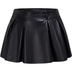 Floerns Women's PU Leather Skirt Halloween Low Waist Flare Hem Mini Skirt