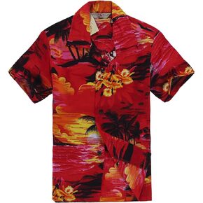 Boy Hawaiian Shirt or Cabana Set in Red Sunset