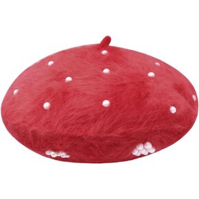 JUMISEE Fluffy Faux Fur French Beret Hats for Women Girls Elegant Pearl Winter Warm Beanie Cap Artist Hat