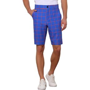 Lars Amadeus Plaid Golf Shorts for Men's Color Block Flat Front Formal Check Shorts
