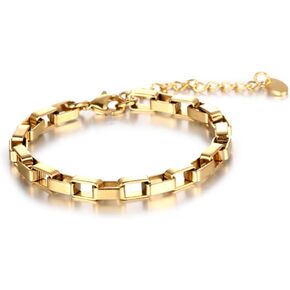 Pitmmord Punk Rock Rectangle Adjustable Link Bracelet Stainless Steel Box Chain Bracelet