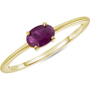 Takar Solid 10k Gold Solitaire Oval Shaped Genuine Birthstone Ring, Thin Stackable Gold Ring Band For Women, Oval Gemstone Rings, Birthday Gold Jewelry Gift for Her MADE IN USA.