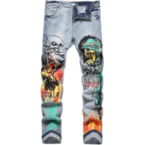 Baylvn Men's Casual Printed Slim Fit Jeans Skinny Denim Pants