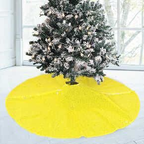 48" Christmas Tree Skirt Yellow Tree Skirt Sequin Vintage Christmas Tree Skirt Large Tree Skirt for Halloween Decor (48", Yellow)