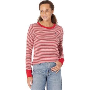 U.S. Polo Assn. Long Sleeve Striped Thermal Knit Shirt Engine Red XL