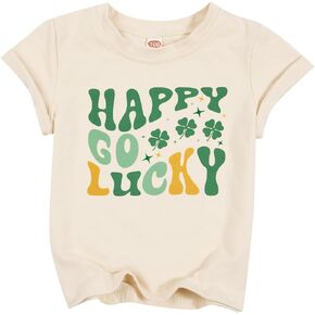 St Patrick's Day Kids Shirt Happy Go Lucky T Shirt Lucky Graphic Shirts for Toddler Baby Girl Short Sleeve Tops